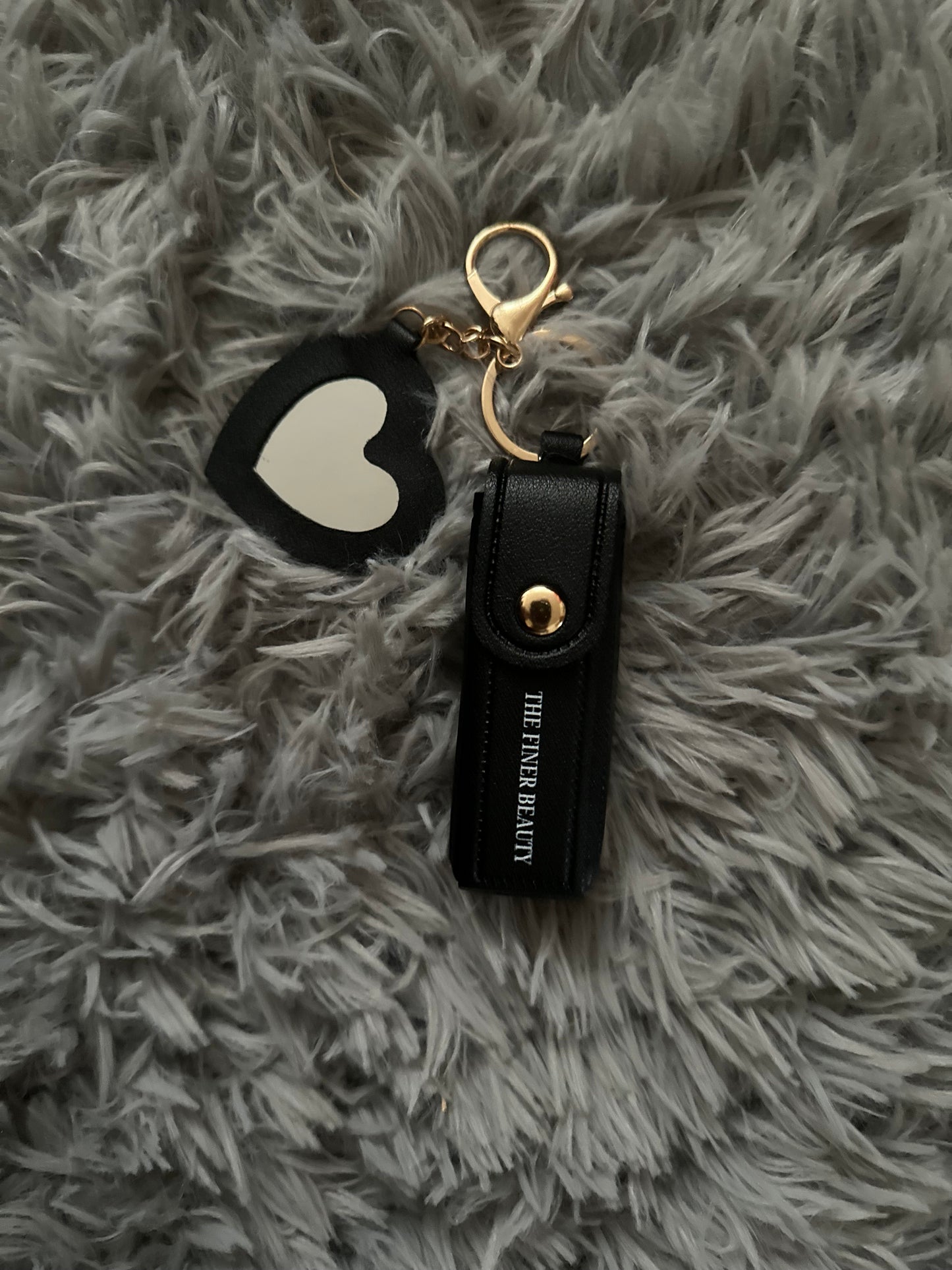Lip oil with keychain holder, and tiny heart mirror