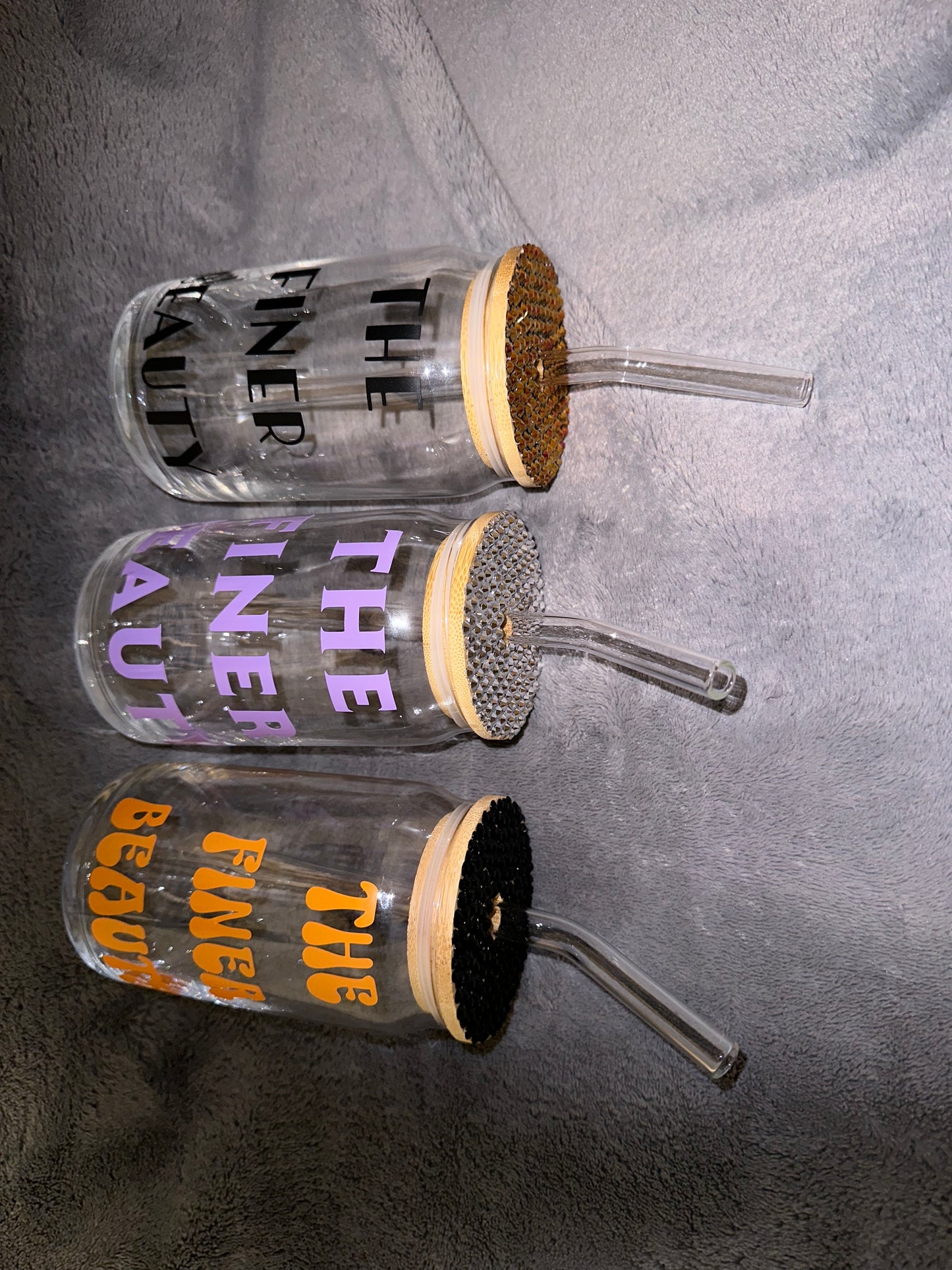 Hand-placed rhinestone glass tumbler cup