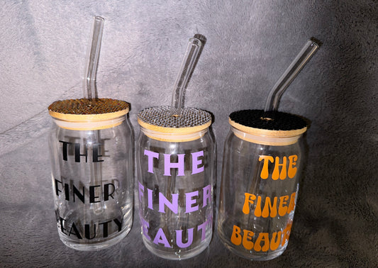 Hand-placed rhinestone glass tumbler cup