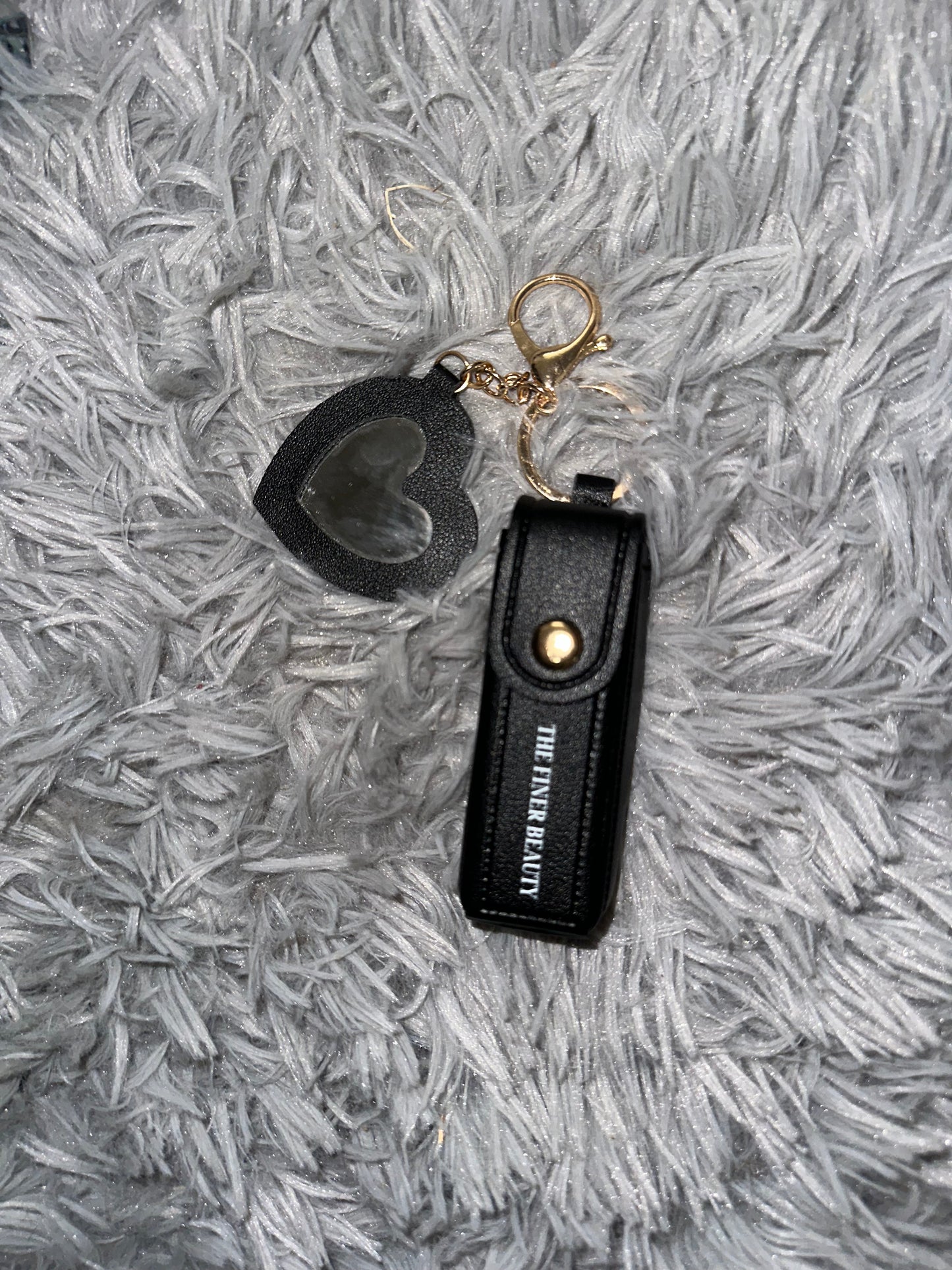 Lip oil with keychain holder, and tiny heart mirror